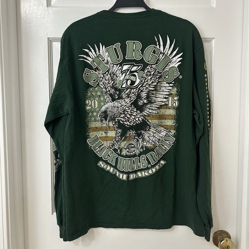 Sturgis Motorcycle Rally T-Shirt Mens Size‎ L 75th Anniversary Long Sleeve Green